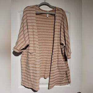 Striped Tan Women's Light Weight Sweater Material Kimono